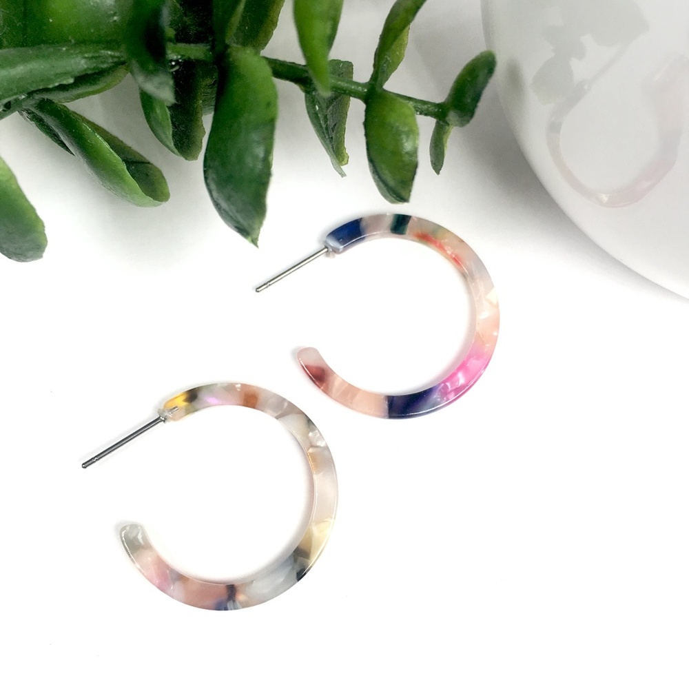 Multicolor Resin Hoop Earrings - Lightweight Women’s Fashion Jewelry